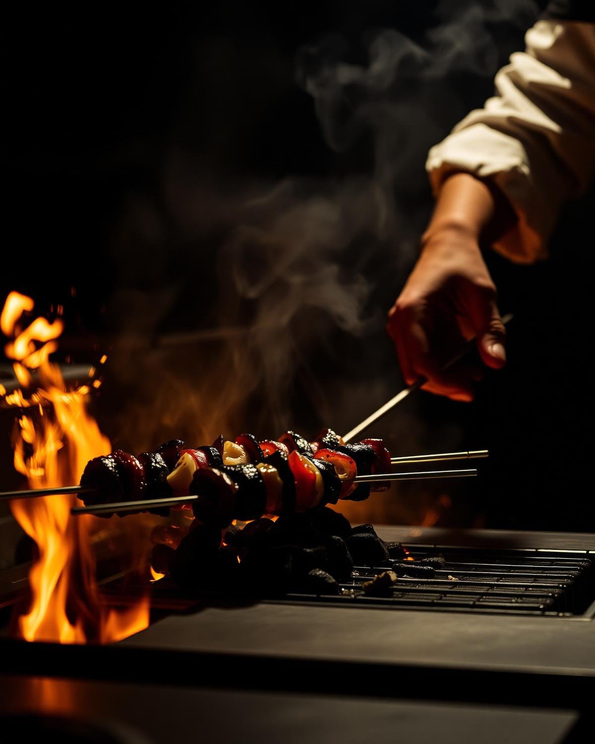 Chef grilling kebabs